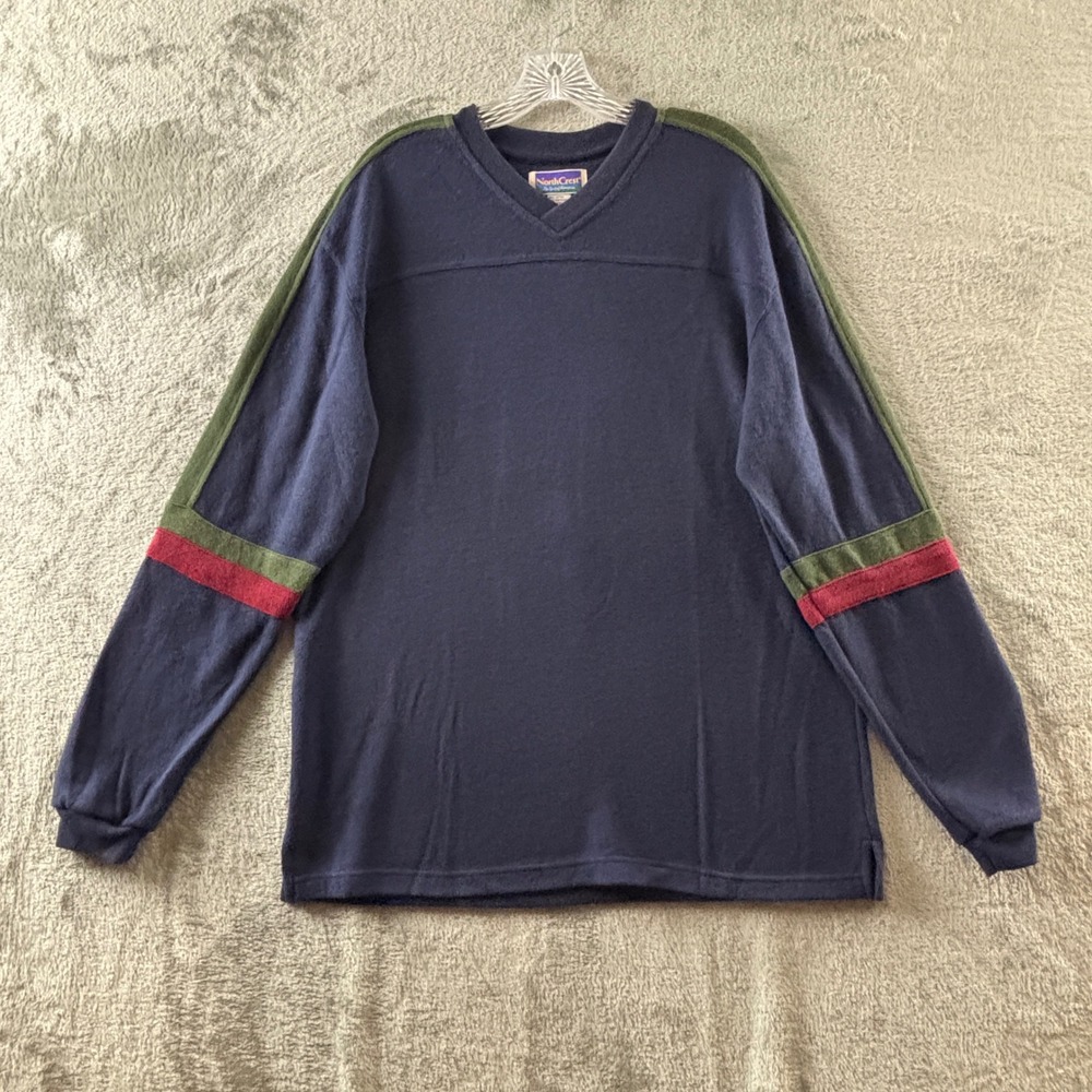 Vintage NorthCrest V-Neck Pullover Shirt Kids XXL 18-20 Navy Long Sleeve NWT